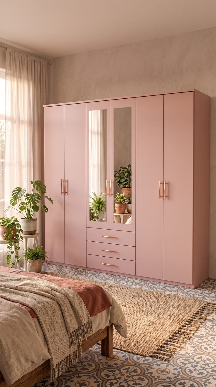 Premium pink 6 doors & 3 drawers with mirror